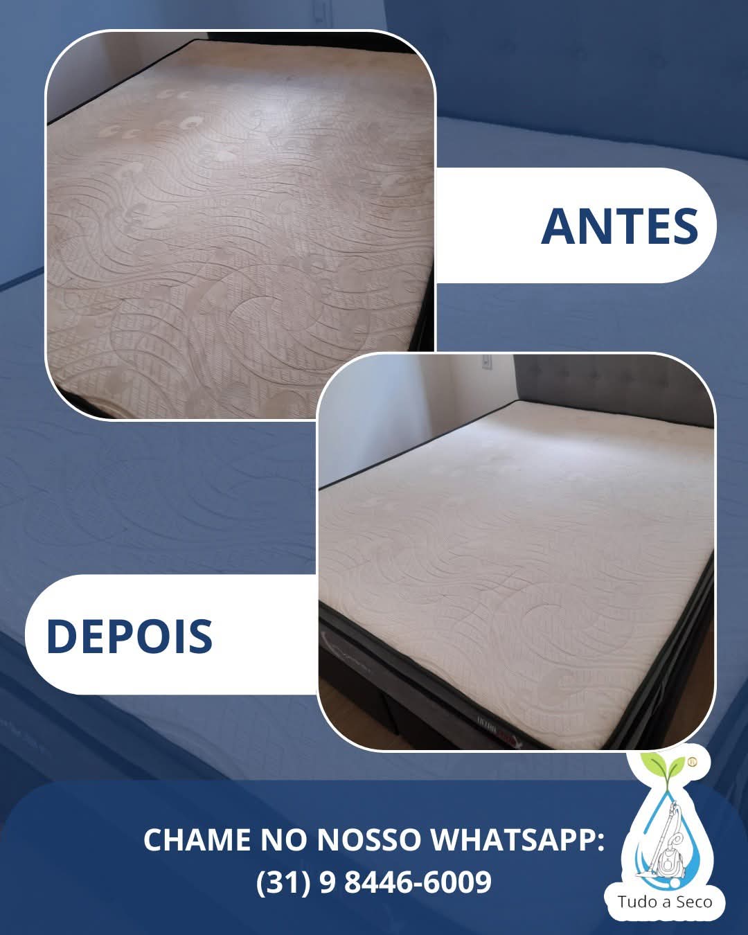 Antes e depois de colchão higienizado